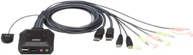 ATEN CS22DP, 2-портовый, USB, DisplayPort, кабельный KVM-переключатель с пультом удаленного переключения порта, разрешение 2560 x 1600 при 6