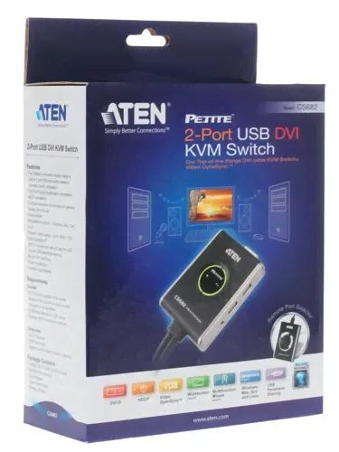 KVM переключатель ATEN CS682 2-портовый, USB, DVI, аудио, кабельный КВМ-коммутатор
